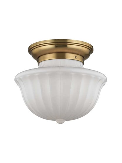 Dutchess 2-Light Large Flush Mount in Aged Brass.